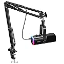 FIFINE XLR/USB Gaming Microphone Set, Dynamic PC Mic for Streaming Podcasting, Computer RGB Mic Kit with Boom Arm Stand, Mute Button, Headphones Jack
