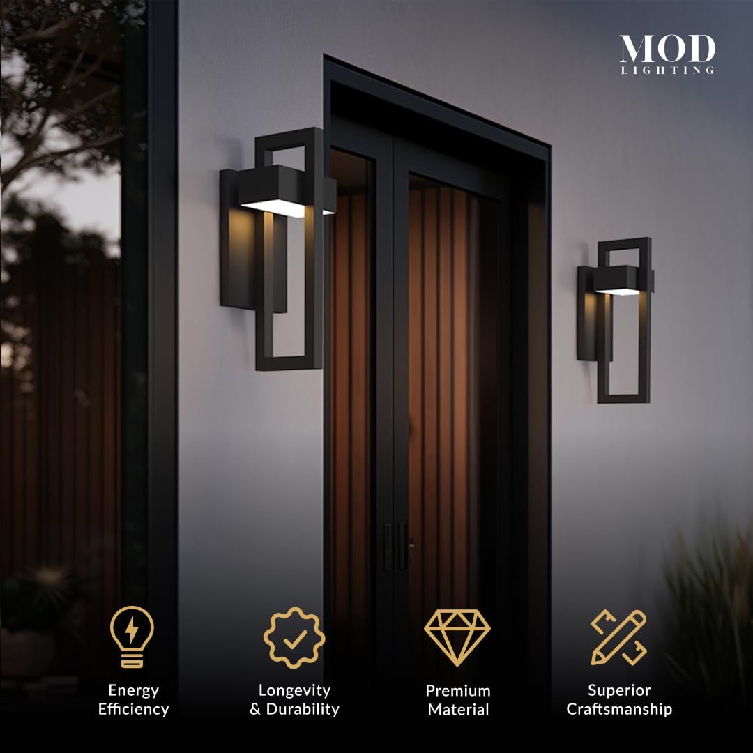 MOD LIGHTING Terri Wired LED Outdoor Sconce Lights (1-Pack), 14" Water Resistant Outdoor Wall Lights, 3000K Warm White Exterior Sconces for Patio