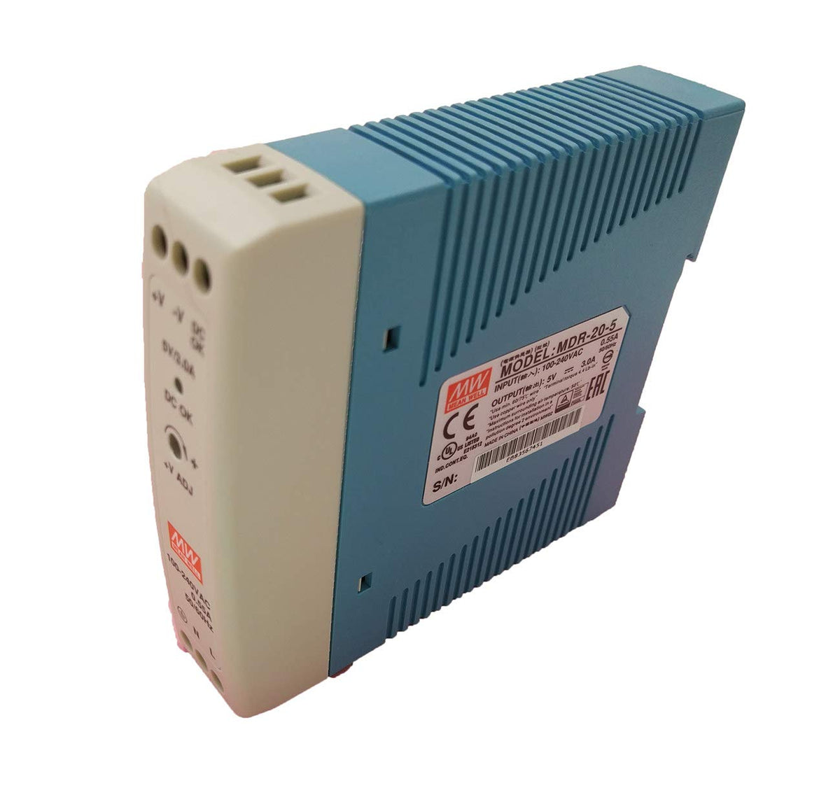 Mean Well Original MDR-20-5 Single Output Industrial DIN Rail Power Supply 5V 3A 15W