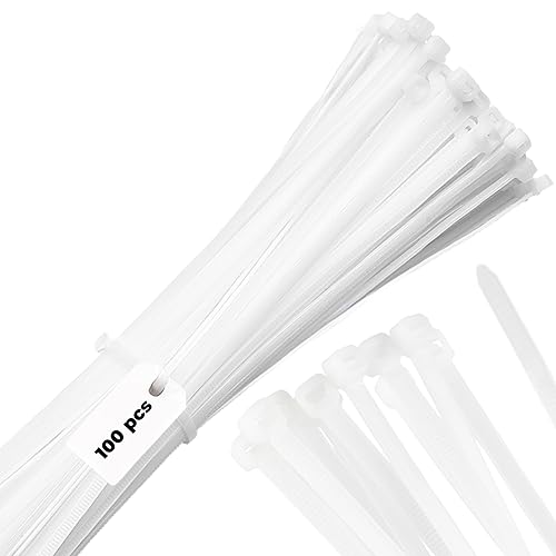 Bolt Dropper 6" White Zip Cable Ties (100 Pack), 40lbs Tensile Strength - Heavy Duty, Self-Locking Premium Nylon Wire for Indoor and Outdoor