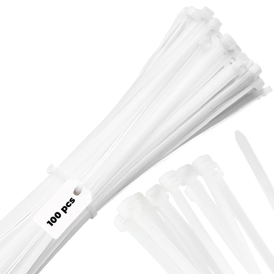 Bolt Dropper 6" White Zip Cable Ties (100 Pack), 40lbs Tensile Strength - Heavy Duty, Self-Locking Premium Nylon Wire for Indoor and Outdoor