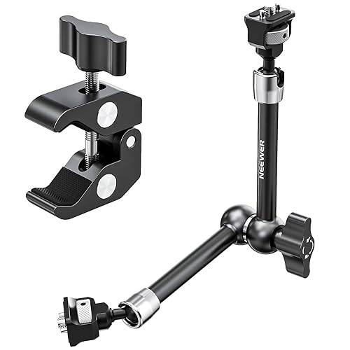 Neewer 11" Articulating Magic Arm Clamp Mount with Super Clamp, Camera Monitor Mount with 1/4" 3/8" ARRI Locating Pins & Holes for DSLR Action Camera