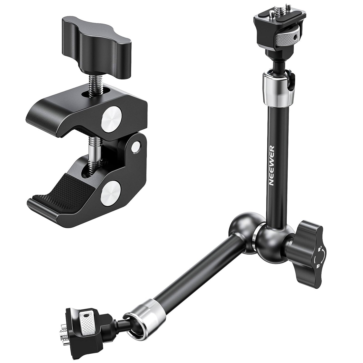 Neewer 11" Articulating Magic Arm Clamp Mount with Super Clamp, Camera Monitor Mount with 1/4" 3/8" ARRI Locating Pins & Holes for DSLR Action Camera