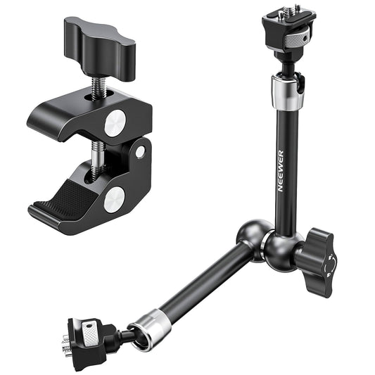 Neewer 11" Articulating Magic Arm Clamp Mount with Super Clamp, Camera Monitor Mount with 1/4" 3/8" ARRI Locating Pins & Holes for DSLR Action Camera