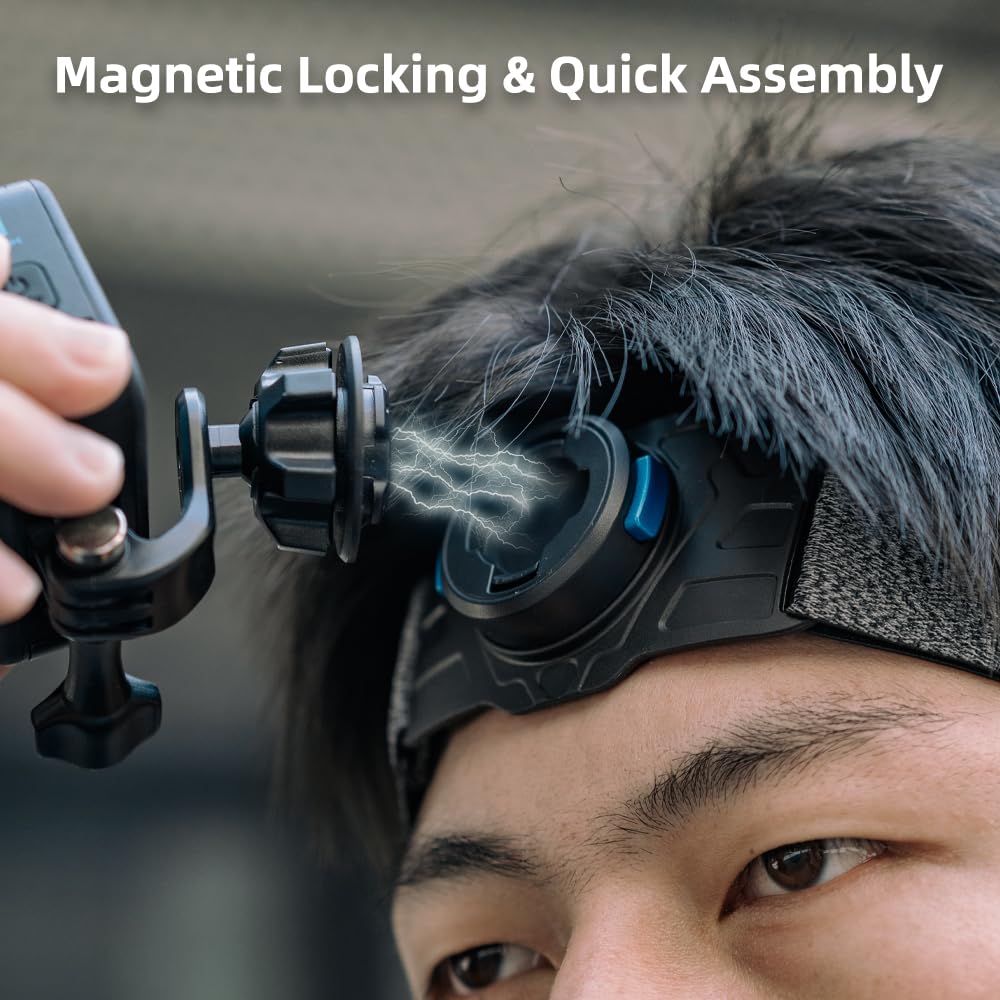 SUREWO Magnetic Head Strap Mount,Adjustable Head Belt Mount Compatible with Go pro Hero 13/12/11/10/9/8/7/6/5 Black,DJI Osmo Action 5 pro/4/3/2,Insta
