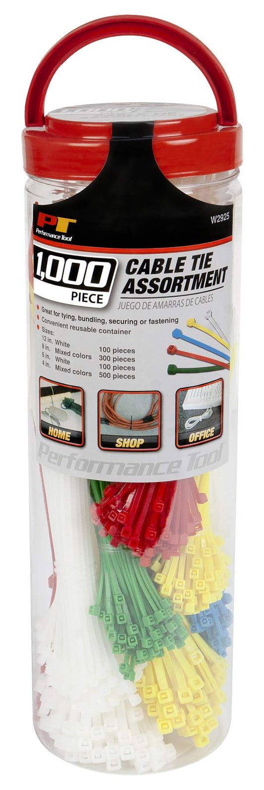 Performance Tool W2925 1,000pc Cable Tie Assortment