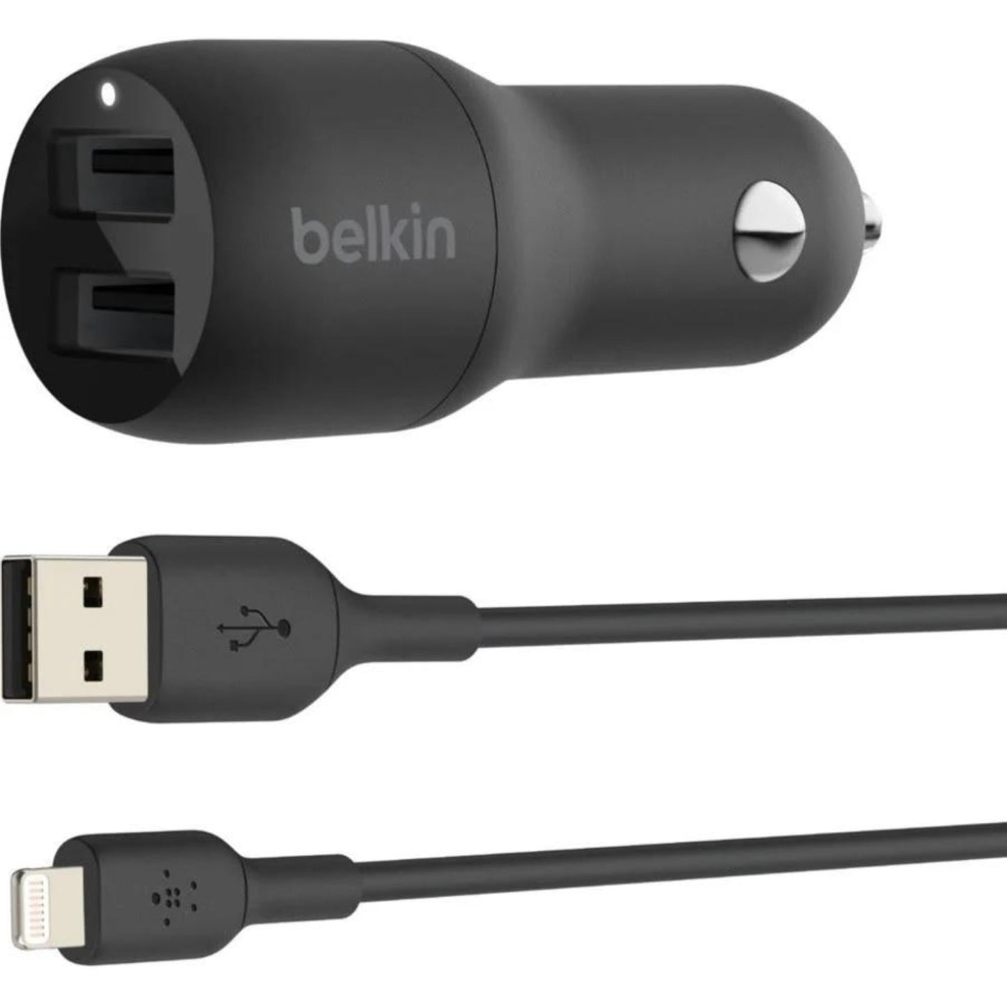 Belkin 24-Watt Dual USB Car Charger - 2 12W USB-A Ports with Lightning Cable - Fast Charging for Apple iPhone, Samsung Galaxy, AirPods, & More - USB-C
