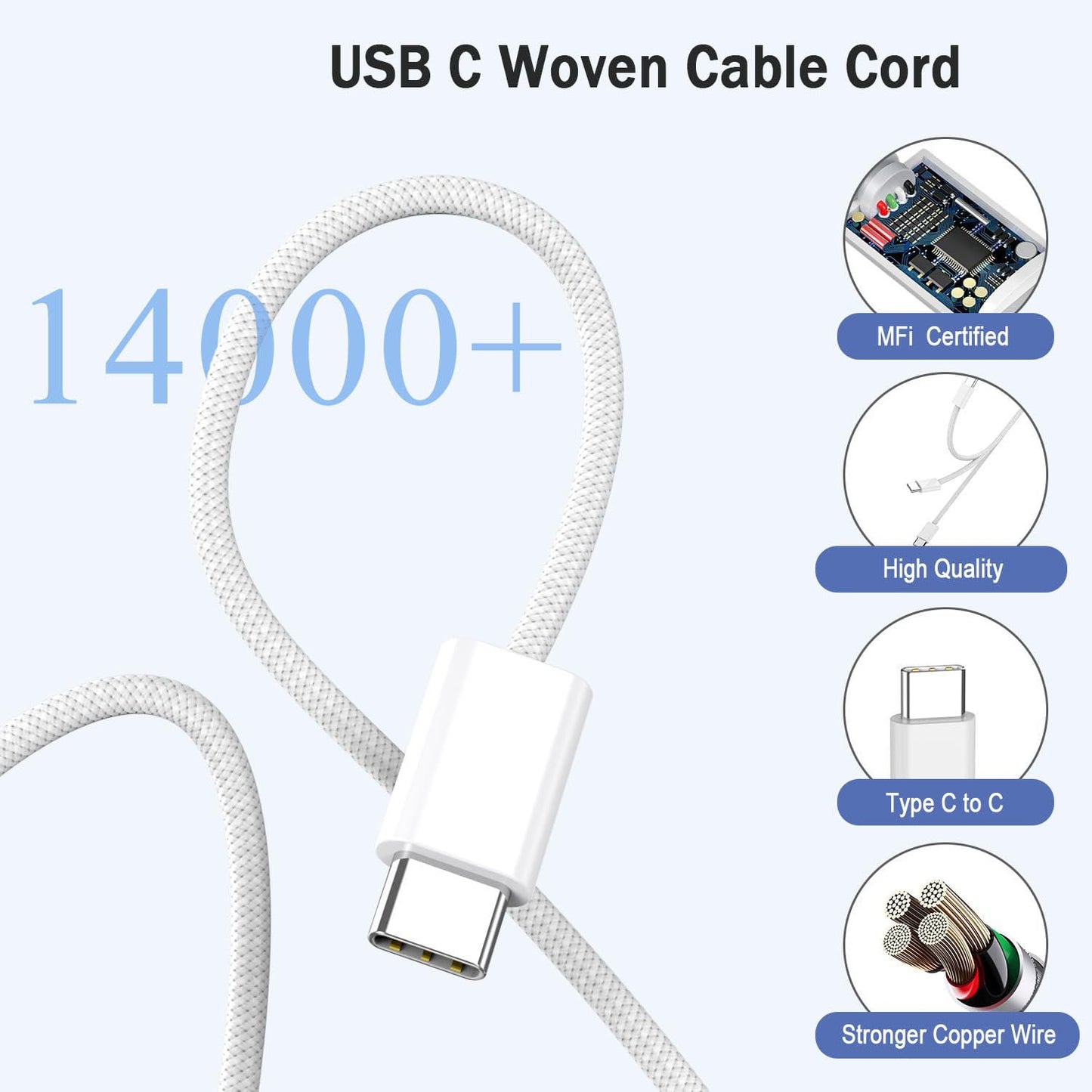 10FT iPhone 17/16 Charger Fast Charging,2Pack 20W USB-C Block Type C Chagrer Power Adapters 10Foot Long Super Charging Woven Cable for iPhone