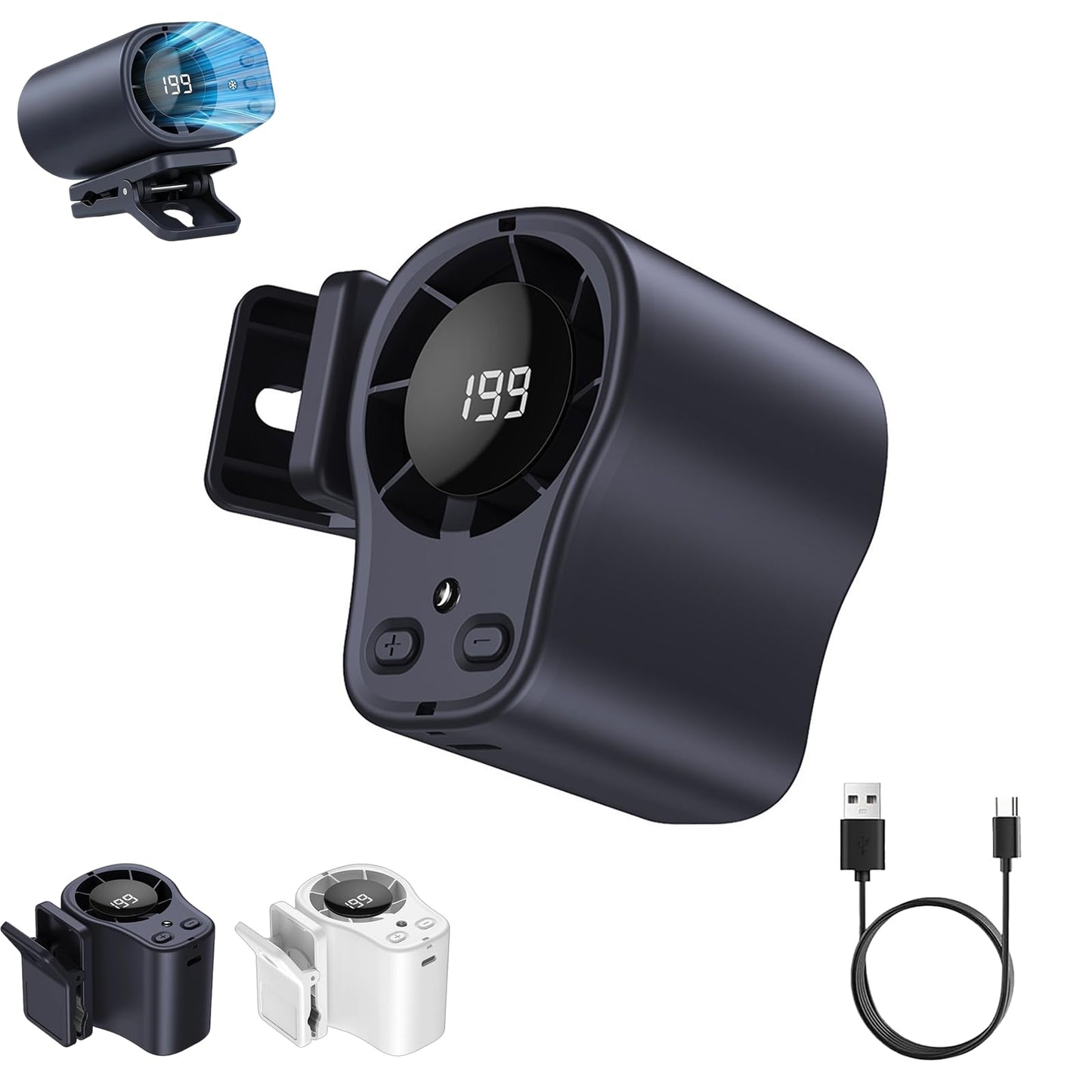 2026 Car Clip on Fan Air Conditioner with 199 Speeds, LED Display & 360° Rotation, 1500mAh Battery, 16°C Cooling, Wide Clip for Car Vent, Desk