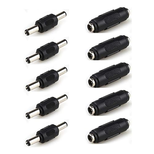 bnafes 5pcs Male to Male Power Plug Connector & 5pcs DC 5.5x2.1mm Female to Female Power Jack Connector Adapter for CCTV