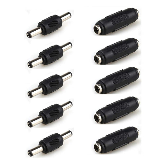 bnafes 5pcs Male to Male Power Plug Connector & 5pcs DC 5.5x2.1mm Female to Female Power Jack Connector Adapter for CCTV