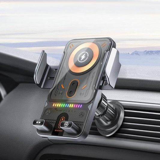 Car Phone Holder with Electric Induction Opening and Closing, Electric Horizontal and Vertical Screen Rotation Adjustment, 15W Wireless Charging