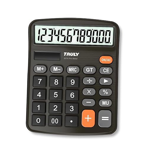 TRULY 12-Digit Desktop Calculator with Large Display, Big Buttons, Dual Power (Solar + Battery), Metal Finish, Ideal for Office, Home, School - 837A