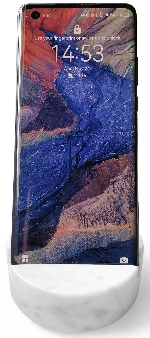 fashciaga Luxurious Marble Cell Phone Stand Holder for Cellphone Tablet On Desk, Countertop, Table, Nightstand. Heavy Real Stone Mobile Phone Stands