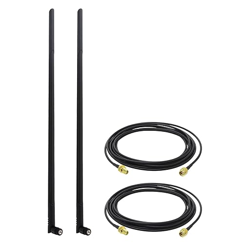 Kaunosta External WiFi Bluetooth Antenna 2 Sets - 22DBI Long Range MIMO RP-SMA Male Aerial Antenna and 10FT RP-SMA RG174 Extension Cable for Wireless