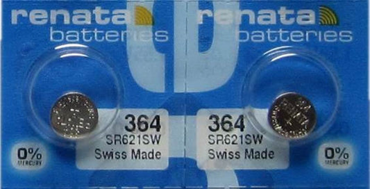 2 Renata 364 SR621SW Silver Oxide Zero Mercury Electronic Batteries