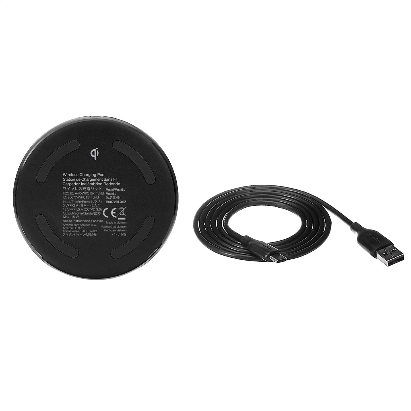 Amazon Basics Wireless Charger, 15W Qi Certified Wireless Charging Pad with USB Cable, Compatible with iPhone 15/14/13/12/11/X, Samsung & LG, Case