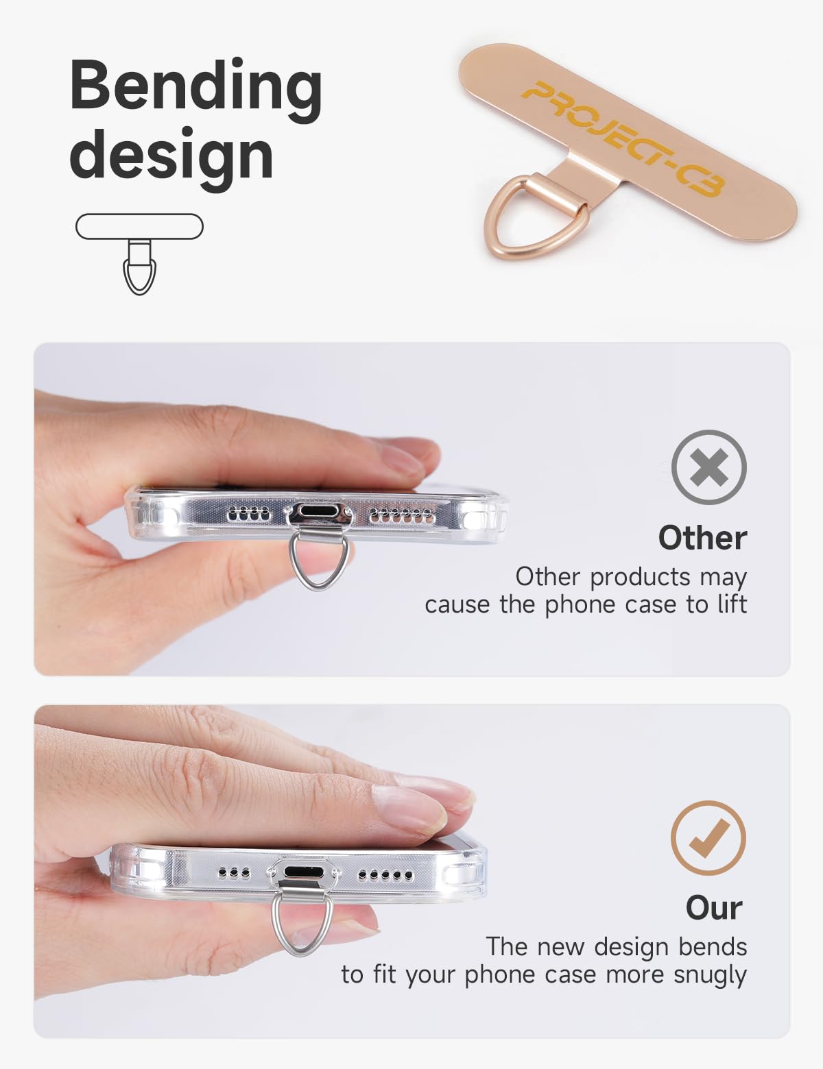 project-cb Phone Tether Tab, Lanyard Patch, Phone Stand, Strap Tab, Phone Key Ring, Ring Holder (Gold)
