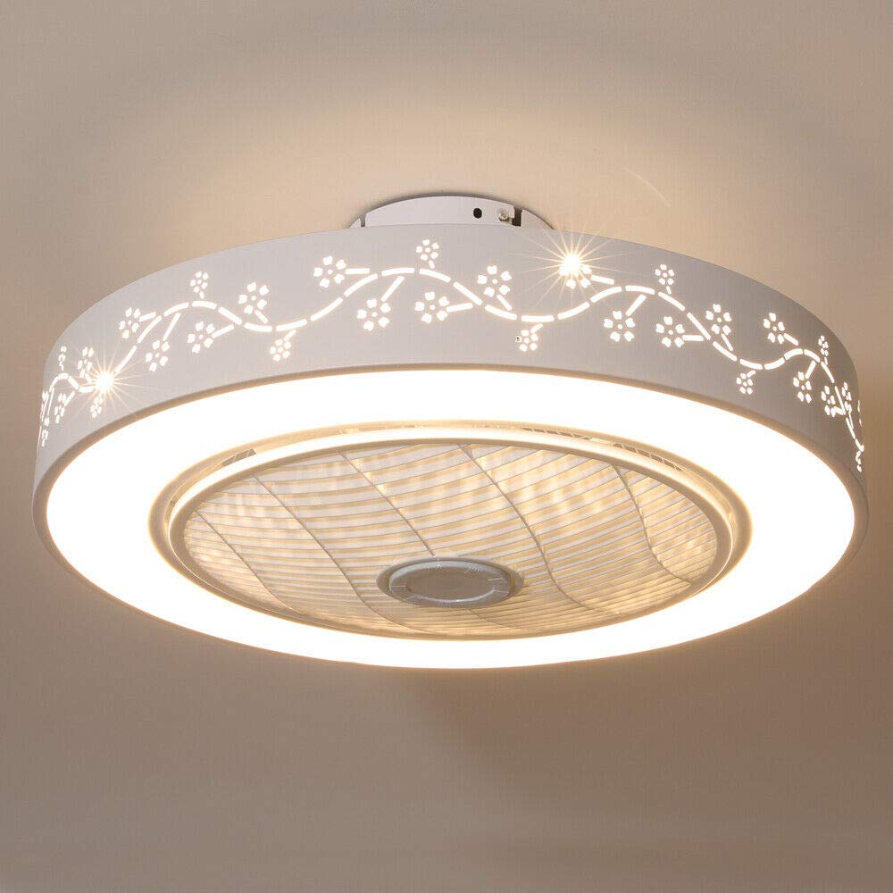 Ceiling Fan Light, Enclosed Round Smart LED Dimmable Ceiling Lighting Fan with Invisible Blades,Semi Flush Mount Low Profile Fan W/Remote Control