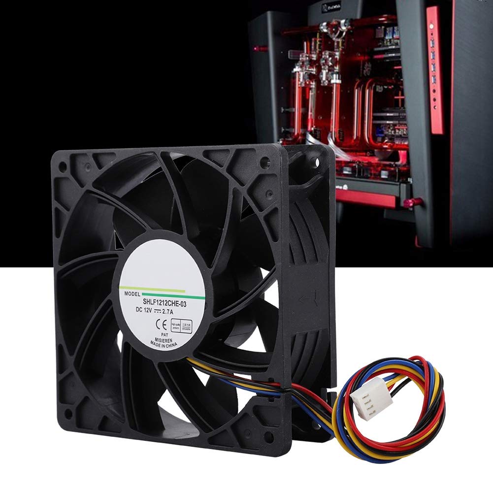 Cooling Fan Cooler for QFR1212GHE -9D89, DC12V 2.7A, 4pin, 6000RPM, 12CM, Double Ball Bearing Fast Heat Dissipation Cooling Fan Cooler for Miners S9