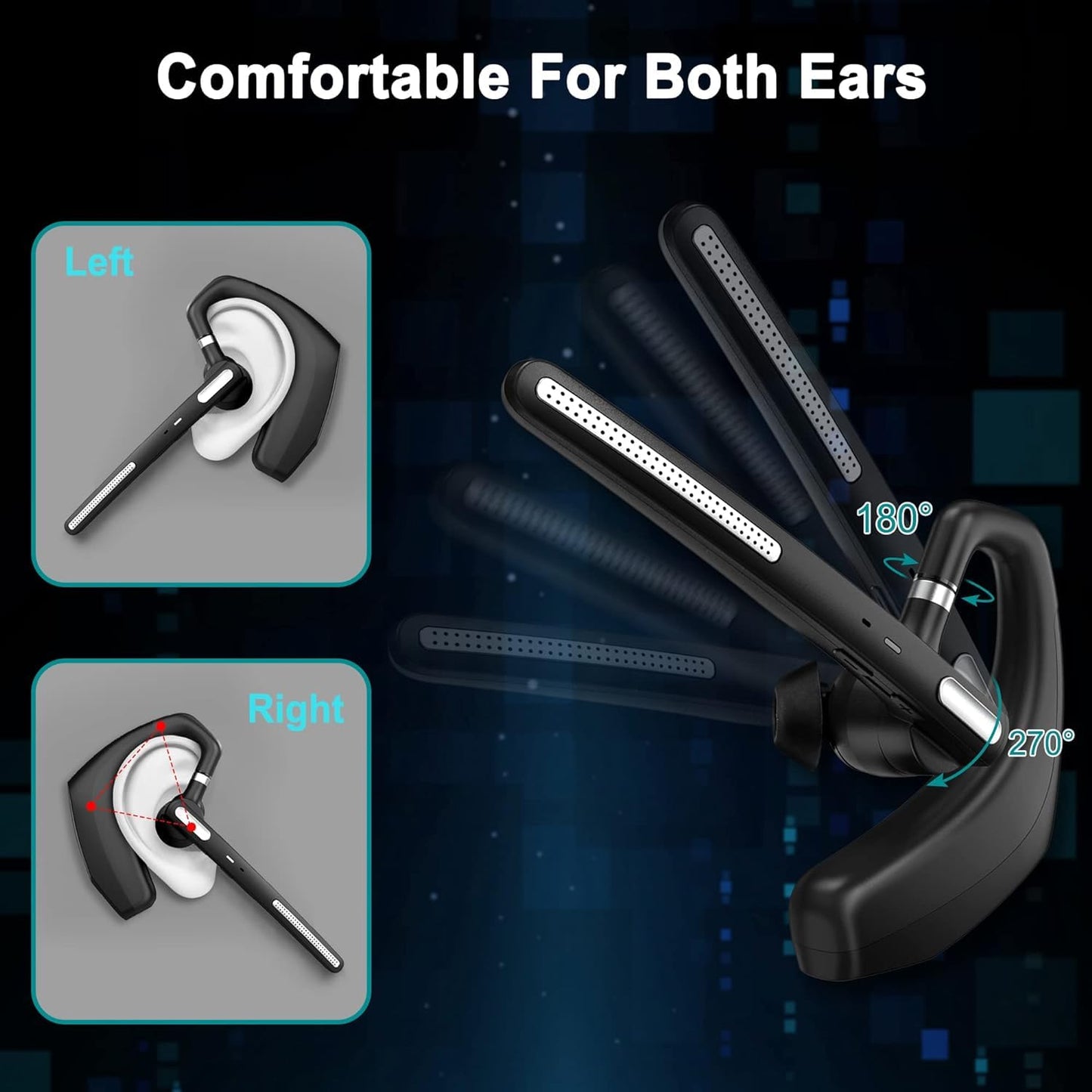Kelazola Bluetooth Headset V5.1,Wireless Bluetooth Earpiece with CVC8.0 Dual Mic Noise Cancelling,500mAh Battery for 110H Work Time,Handsfree