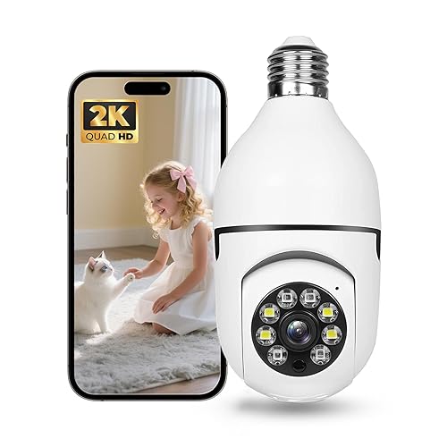 Hawkray Light Bulb Security Camera -5G& 2.4GHz WiFi 2K 3MP Security Cameras Wireless Outdoor Motion Detection and 911 Alarm Monitoring,Open AI