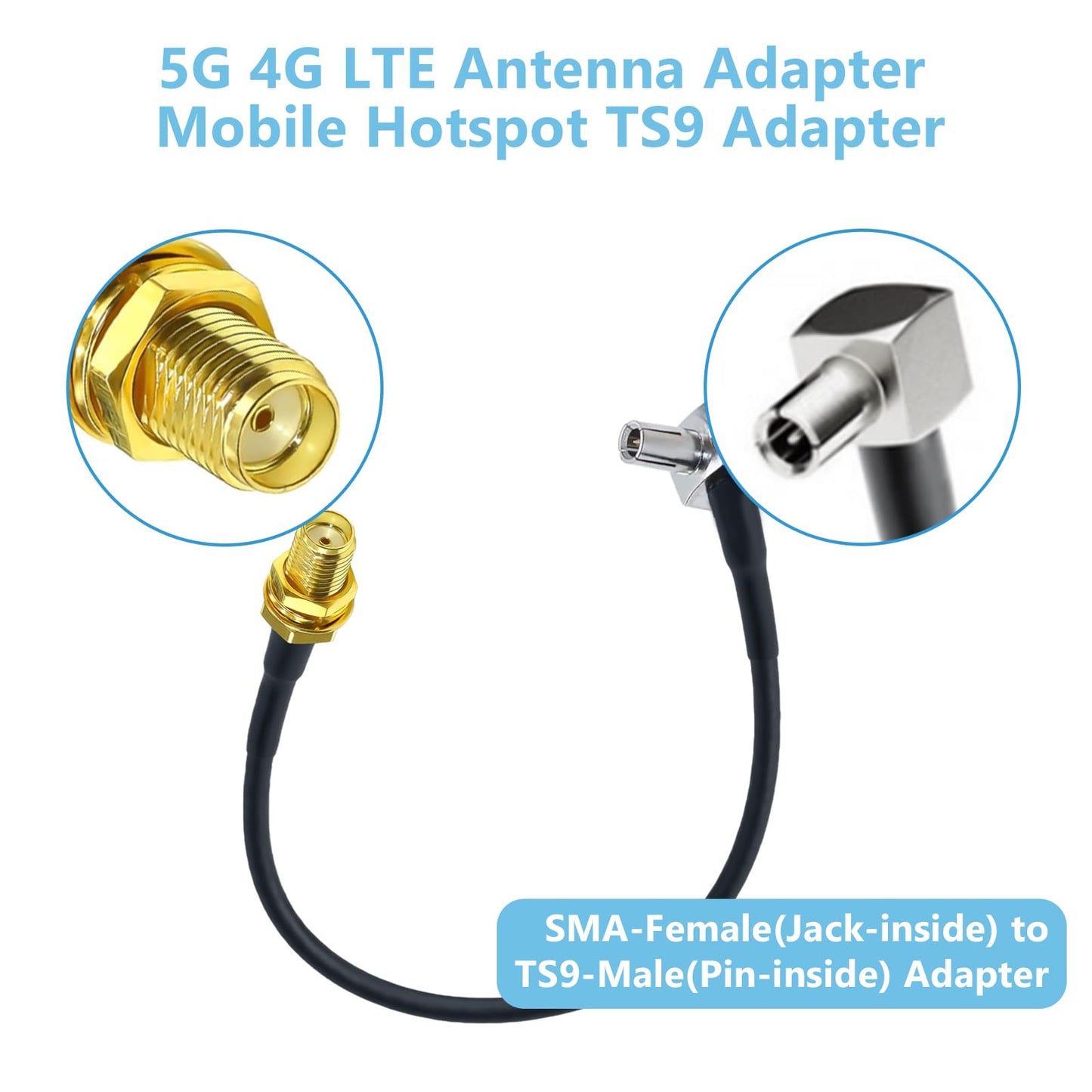 Maswell SMA Female Bulkhead to TS9 Interface Cable 20cm 8 inch 2-Pack Compatible for MiFi Router Cellular Broadband Modem 5G 4G LTE Antenna Adapter