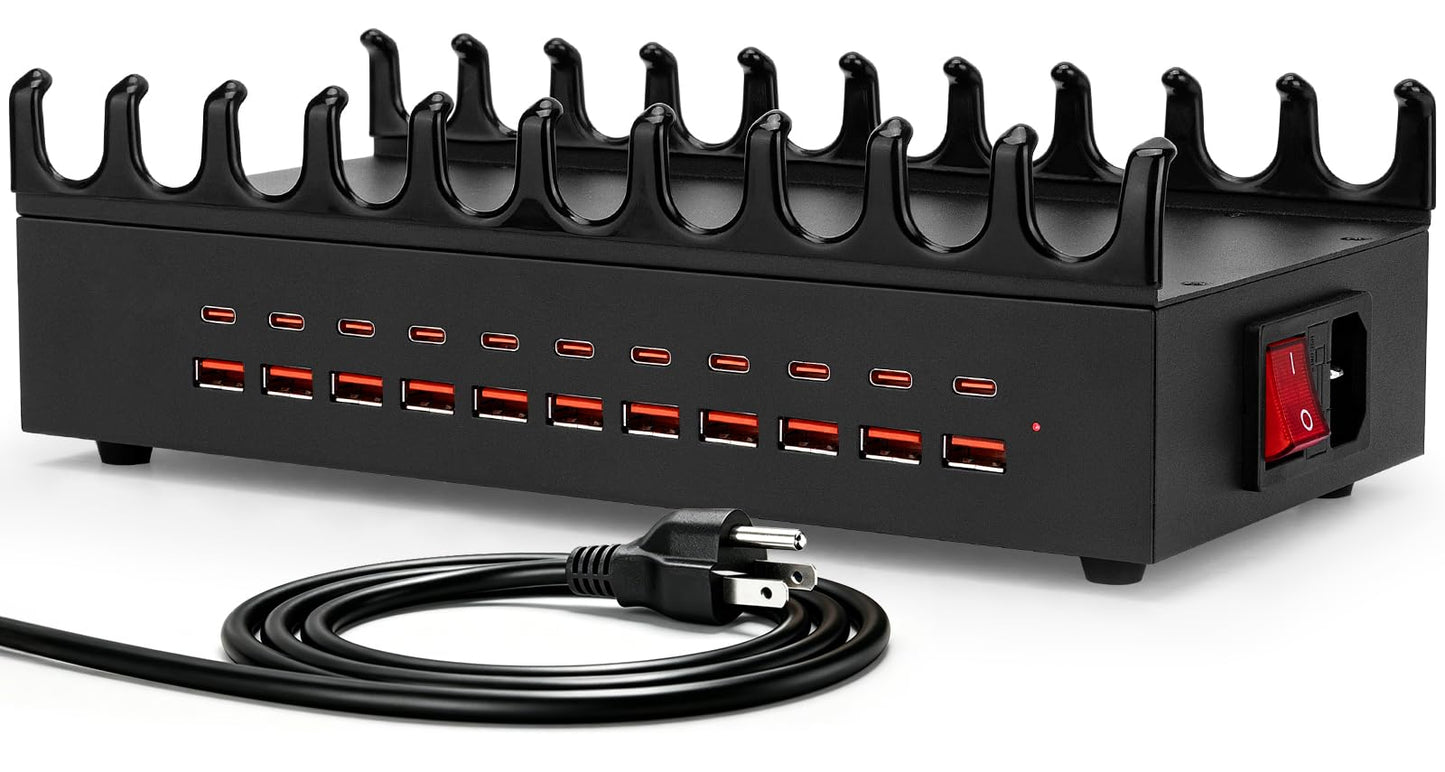 300W USB Charging Station for Multiple Devices - 22 Ports Desktop Multi Fast Charger Station with Device Organizer Stand & Multi Protection, US? Power