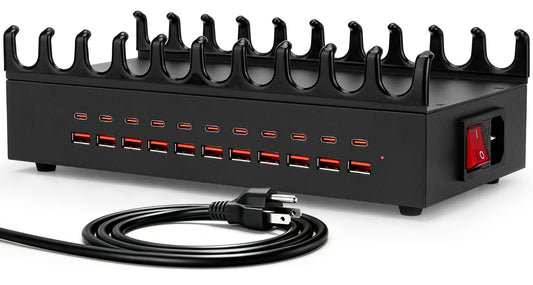 300W USB Charging Station for Multiple Devices - 22 Ports Desktop Multi Fast Charger Station with Device Organizer Stand & Multi Protection, US? Power