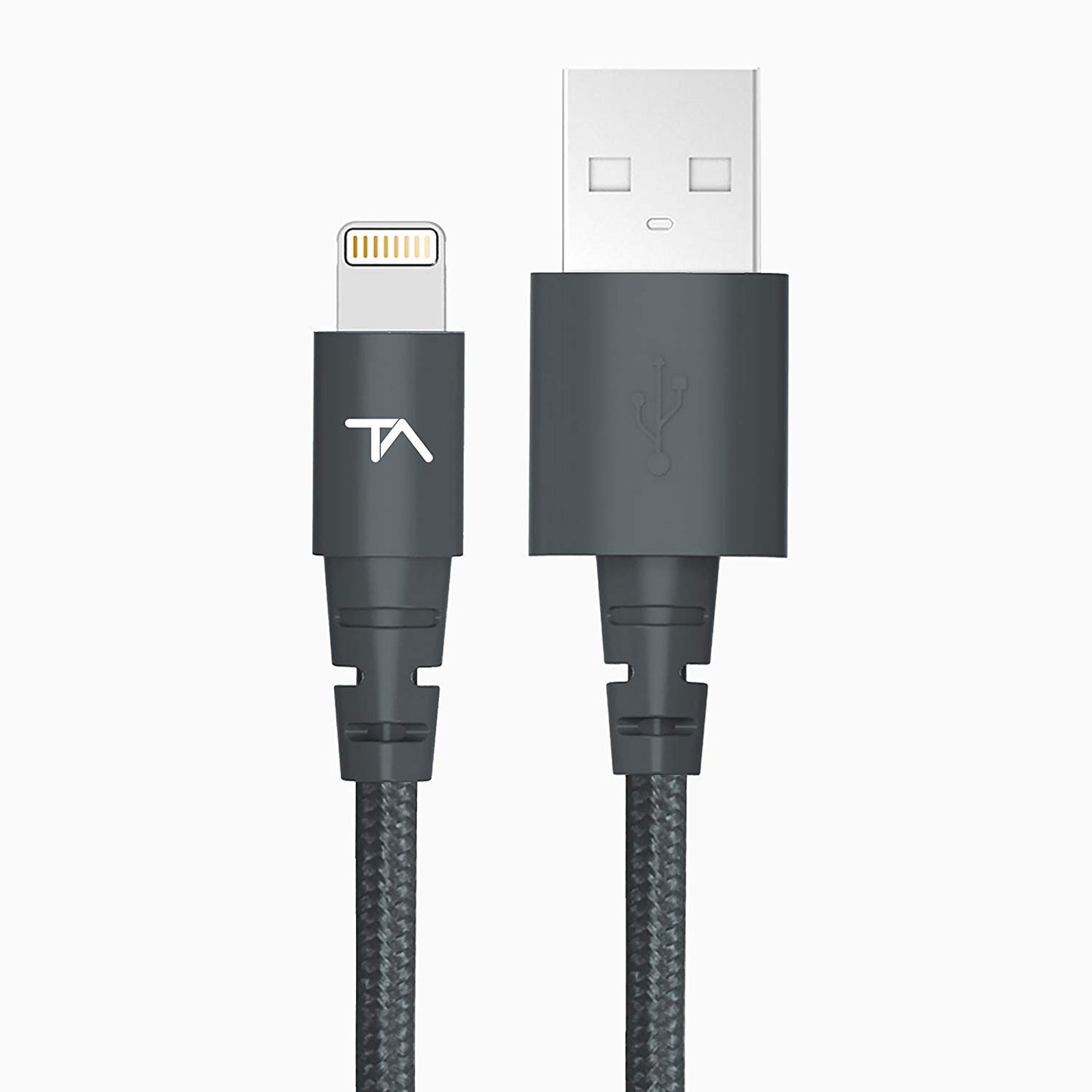 Tech Armor Apple MFi Certified Lightning Cable to USB A - 2FT Space Grey - Tough-Braided Extra-Strong Jacket - Sync/Charge iPhone & iPad