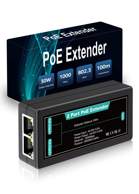 1 in 2 Out Gigabit PoE Extender, NICGIGA 2 Port PoE Repeater 100 Meters(328 ft),IEEE 802.3af/at Power Over Ethernet PoE Splitter to 2 PoE Devices Like
