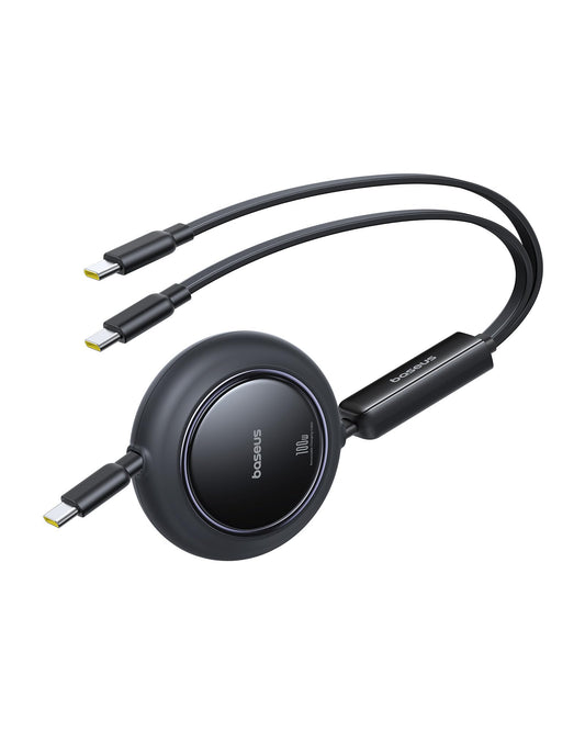 Baseus Retractable USB C Cable, 100W 2 in 1 USBC to USBC Multi Fast Charging Cable, 5 Length Presets, 4ft 5A Type C Charger Cord for iPhone 17