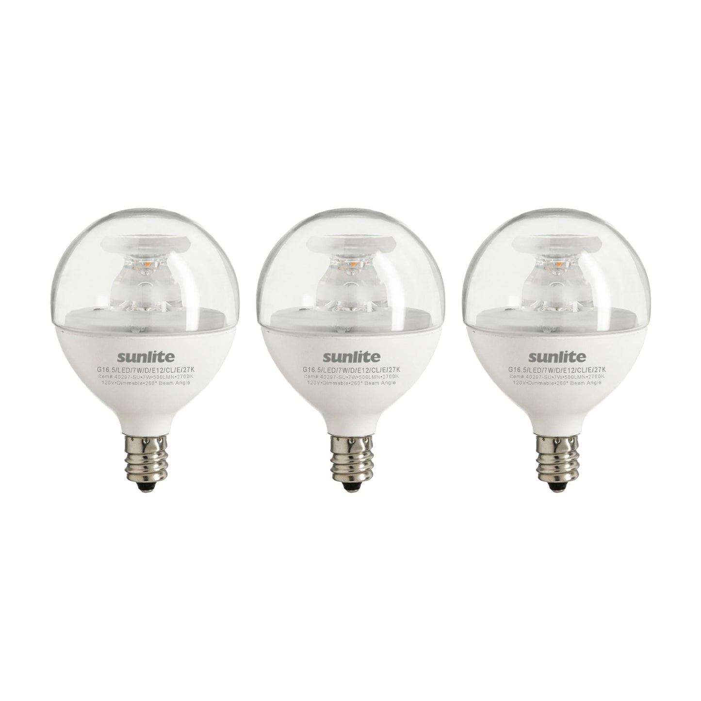 Sunlite G16.5 Light Bulb LED, 7 Watts (60W Equiv.), 500 Lumens, Dimmable, Type G Globe Shape E12 Candelabra Base, Short Bulbs, Vanity Mirror Bulbs