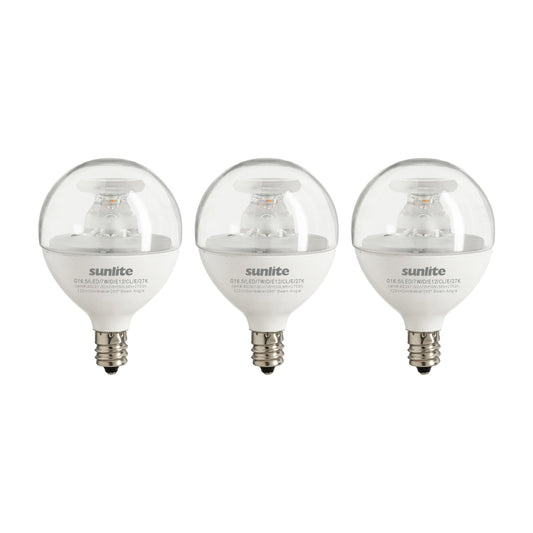 Sunlite G16.5 Light Bulb LED, 7 Watts (60W Equiv.), 500 Lumens, Dimmable, Type G Globe Shape E12 Candelabra Base, Short Bulbs, Vanity Mirror Bulbs