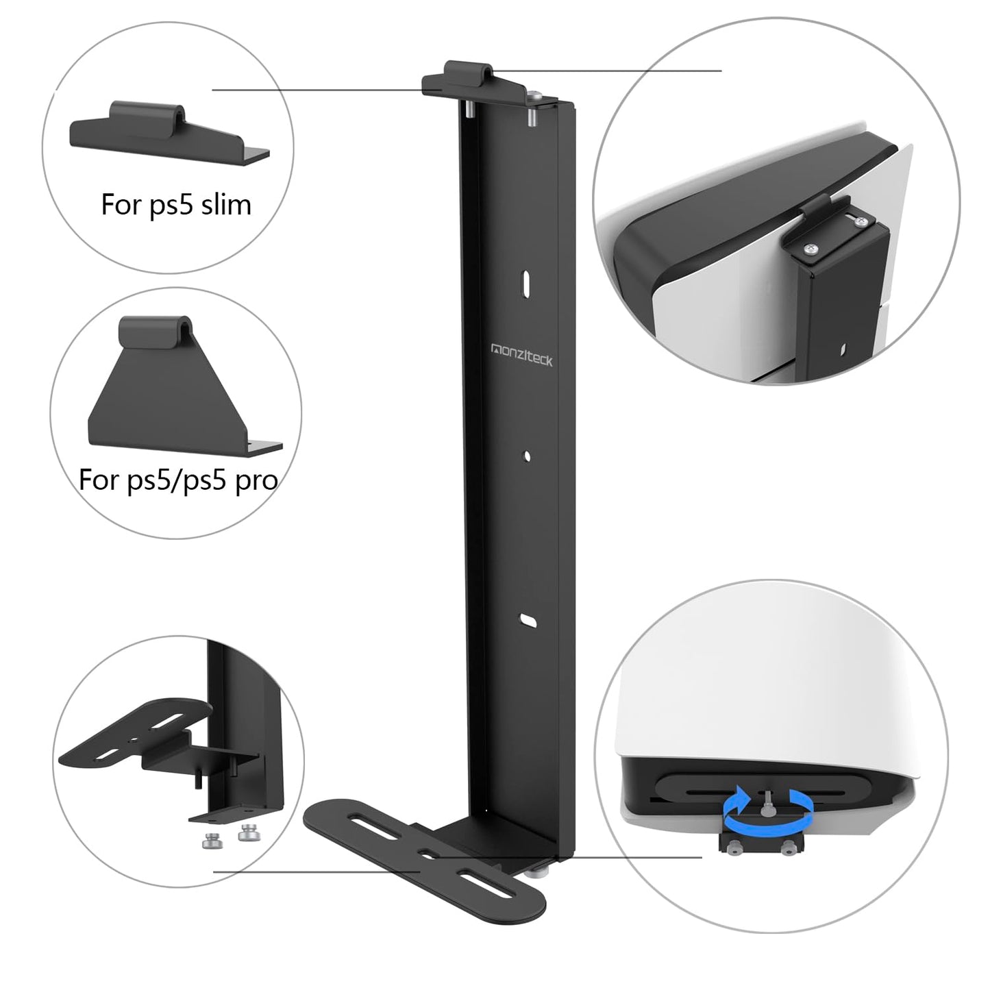 Monzlteck Wall Mount for PS5 Slim/PS5 Pro -Steel Mount Wall Holder Bracket for PS5 Original and PS5 Slim/Pro(Digital and Disc),Sturdy and Not Fall