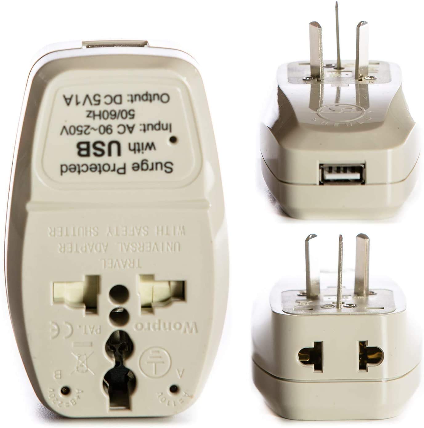 OREI 3 in 1 Australia Travel Adapter Plug with USB and Surge Protection - Grounded Type I - Australia, China & More
