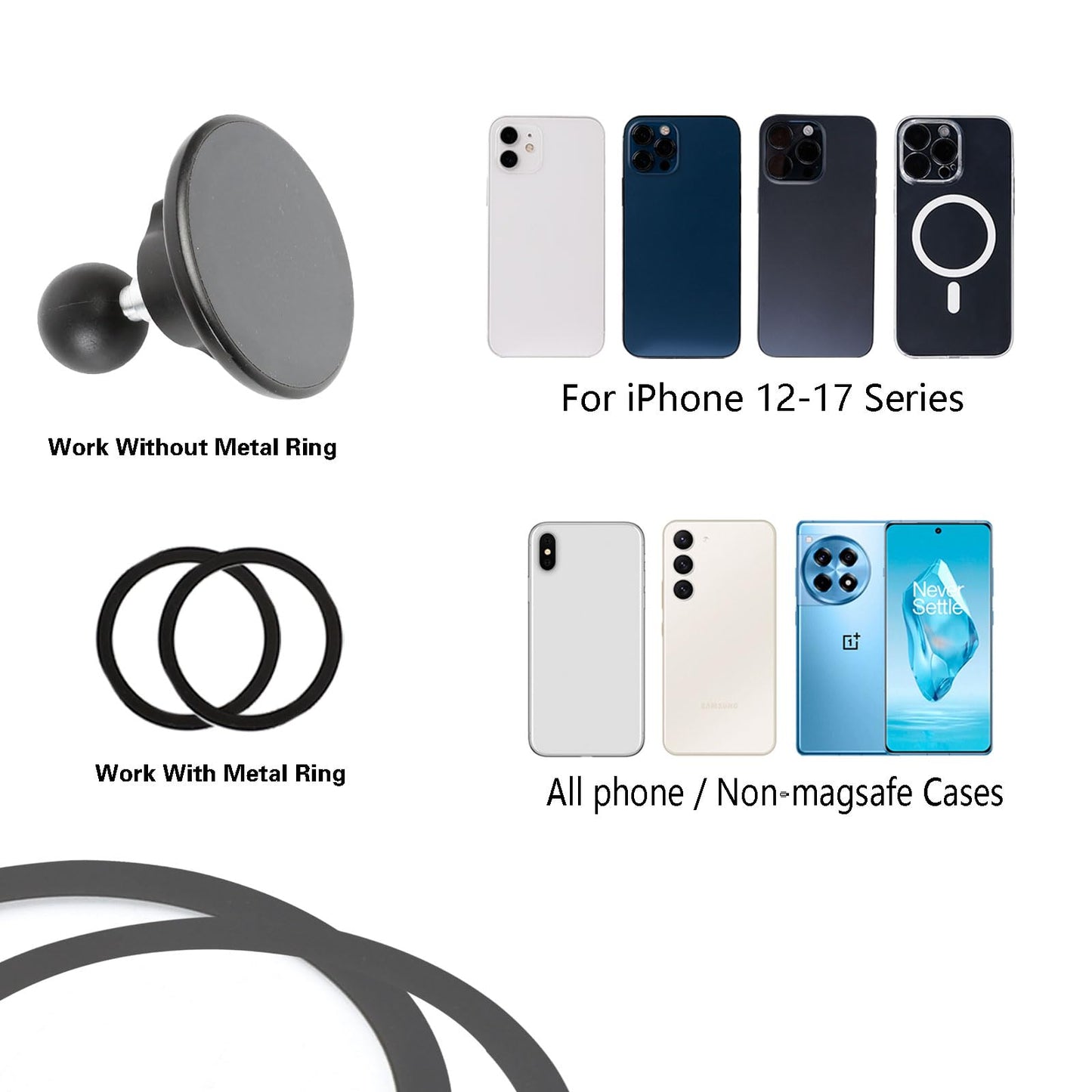 Leenconghui Magnetic Cell Phone Holder Base with 3.54" Double Socket arm for MagSafe iPhone 17 16 15 14 13 Series,Compatible with RAM B Size Mounts