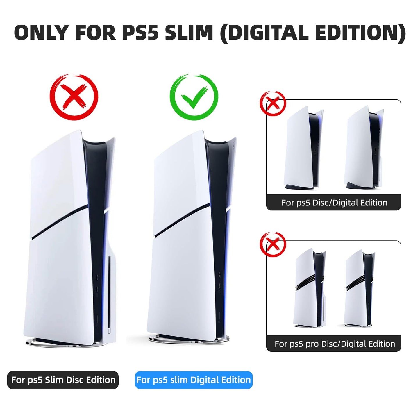 YIBEICO 4PCS Faceplate Replacement for PS5 Slim Digital Edition,Side Plate Shell Accessories,Hard Shockproof,Anti-Scratch Dustproof,ABS Case,White