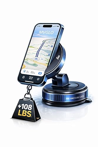 MVGLO Magnetic Car Phone Mount with Vacuum Suction, 108+ lbs Strong Hold, 360° Rotation, Dashboard & Windshield Holder for iPhone 15, 14, 13, 12