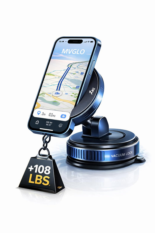 MVGLO Magnetic Car Phone Mount with Vacuum Suction, 108+ lbs Strong Hold, 360° Rotation, Dashboard & Windshield Holder for iPhone 15, 14, 13, 12