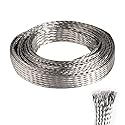 QuQuyi 9.84ft 5mm Braided Ground Strap Tinned Copper Flat Sleeving Expandable Metal Sheath Screening Signal Wire Cable Shielded