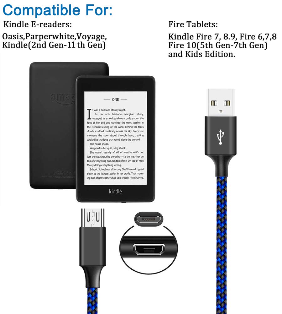Micro USB Cable for Fire Tablet HD 7 8 10 4th 5th 6th 7th Generation,E-Readers,Micro B Charger for Samsung Galaxy Phone Braided Fast Charging Cord 6ft