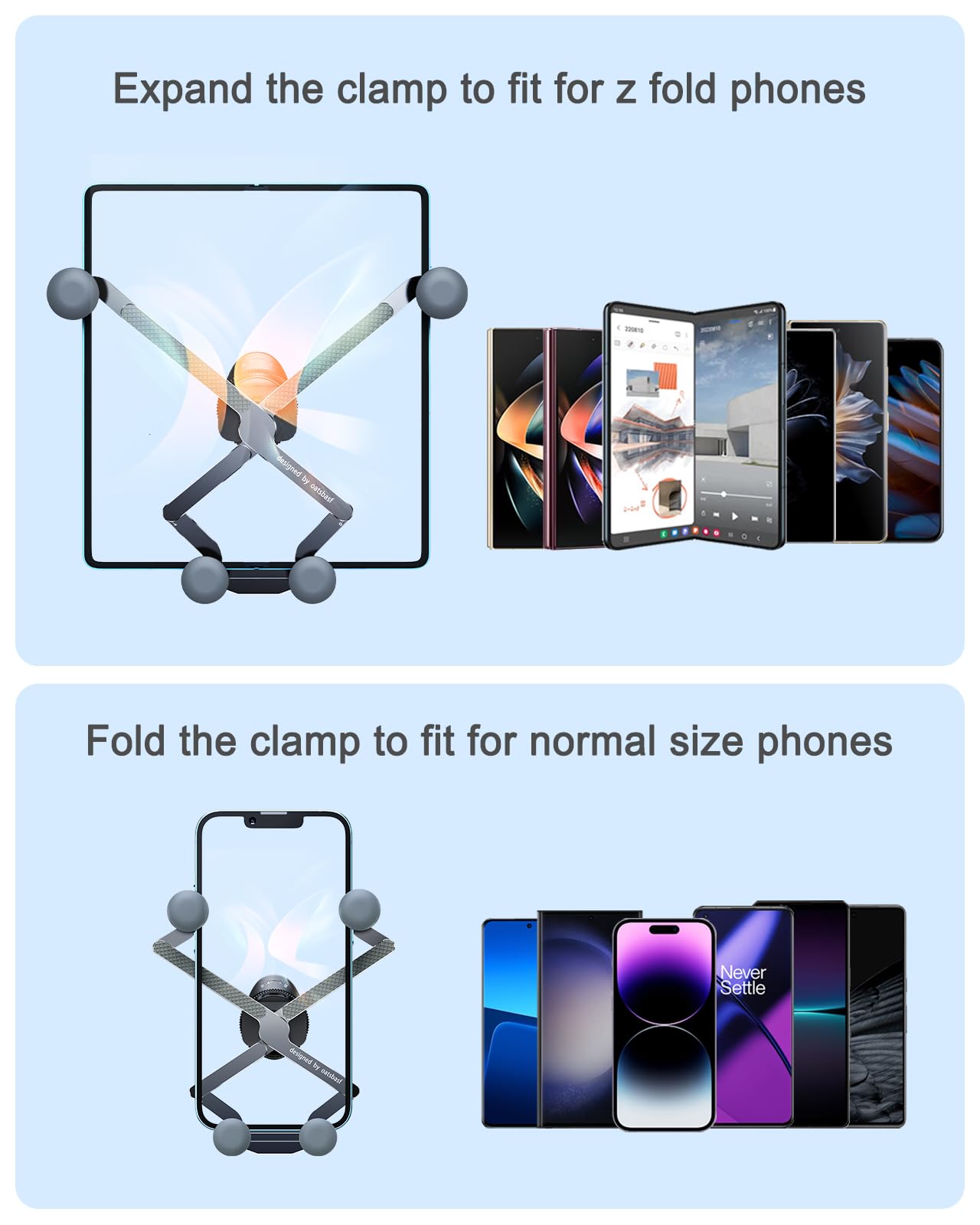 xuenair Z Fold 4 Car Mount, [2 Forms & Thick Case Friendly] Gravity Cell Phone Holder Mount for Samasung Galaxy Fold 7 6 5 4 3 2 Accessories Google