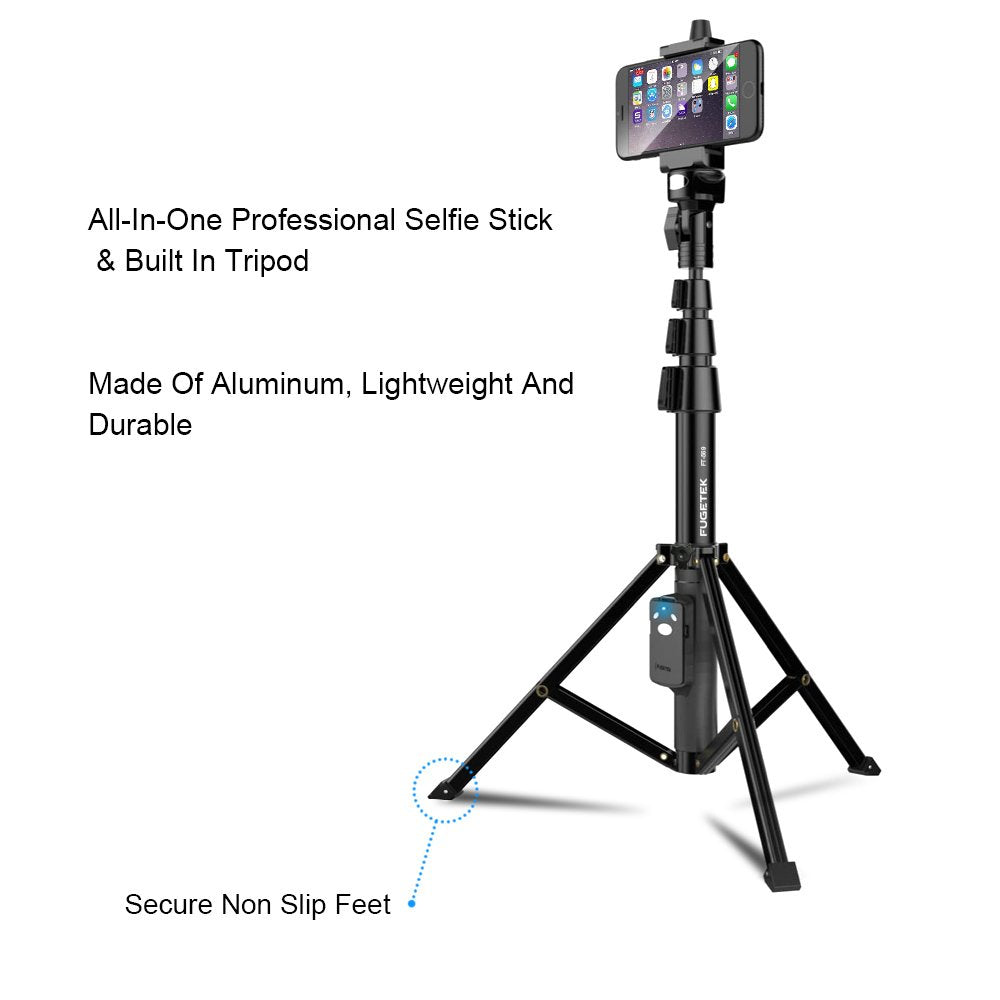 Fugetek 51" Professional Selfie Stick Tripod, 100% All Aluminum Stick & Legs, Lightweight, Detachable Bluetooth Remote, Portable All in One