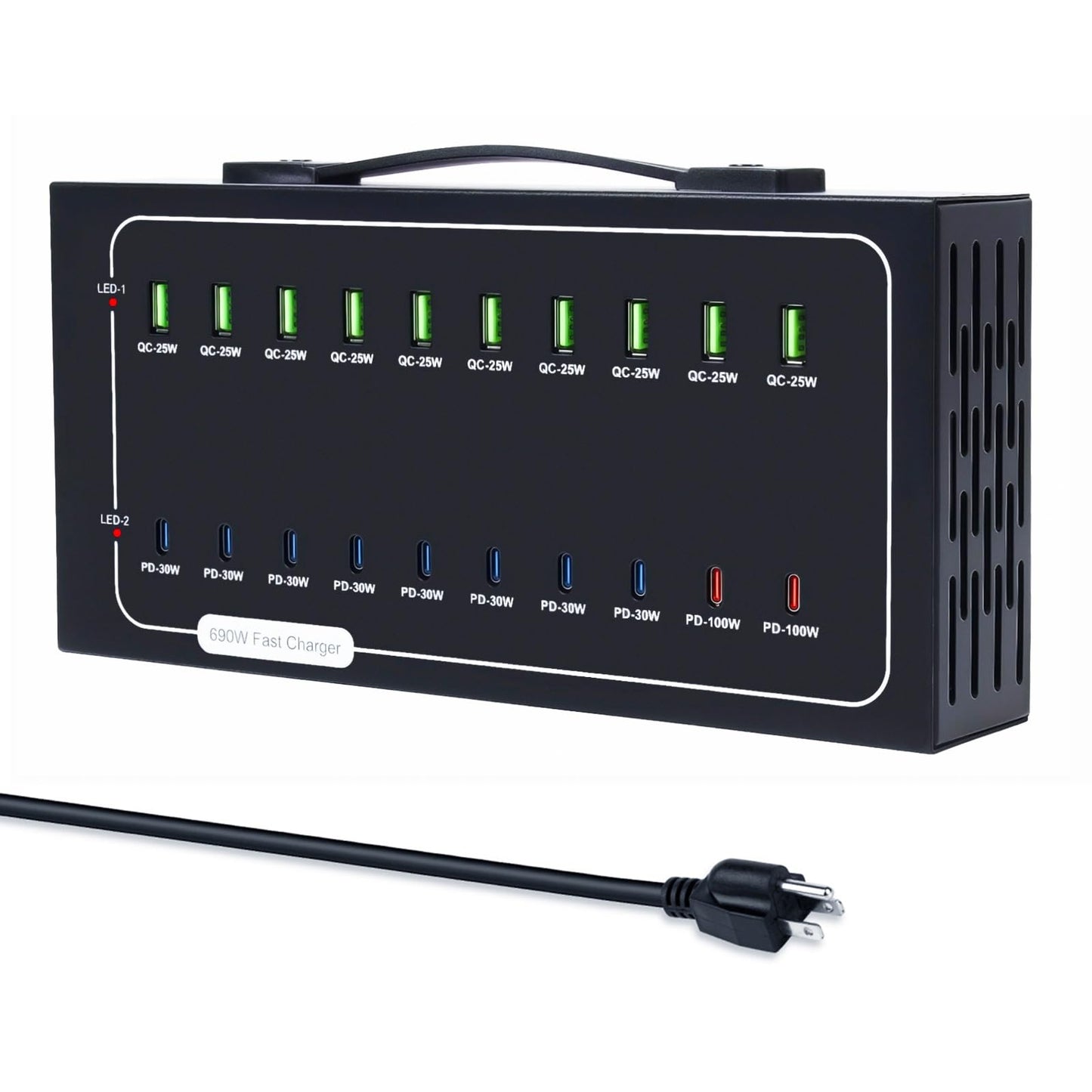 690W USB Charging Station, 20 Port Fast Charging Station for Multiple Devices, PD 100W USB C Charger Block, Smart Power Delivery & Multi Protection