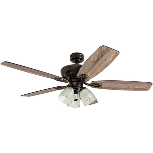 Prominence Home Marston, 52 Inch Traditional Indoor LED Ceiling Fan with Light, Pull Chain, Three Mounting Options, 5 Dual Finish Blades, Reversible