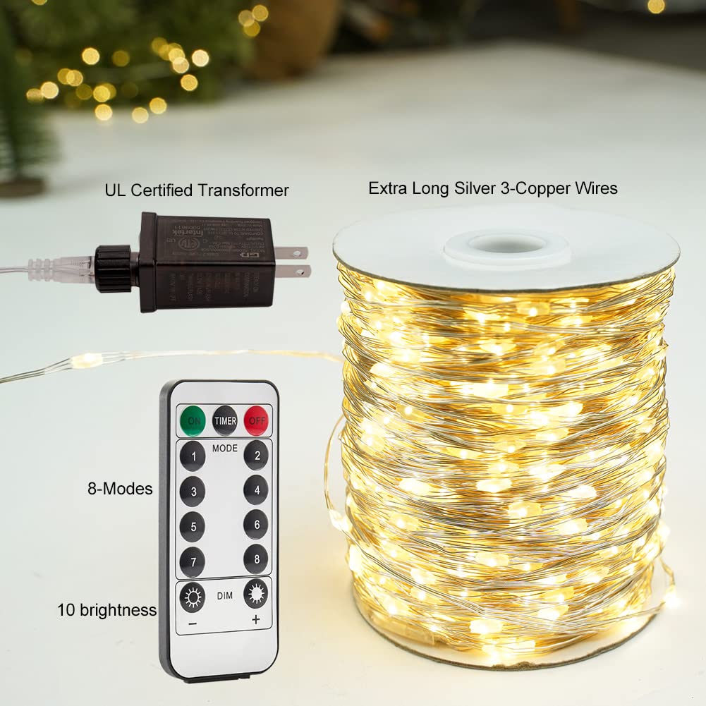 RESNICE 2 Pack Plug in Fairy Lights 100FT 300 LED Waterproof Silver Wire LED Twinkle String Lights with Remote for Living Room Bedroom Patio Porch