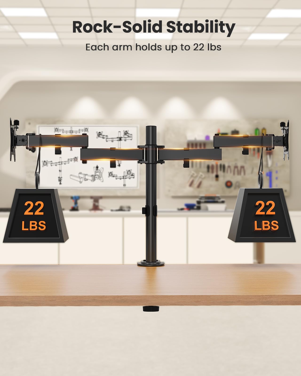 ErGear Dual Monitor Stand, Heavy-Duty Monitor Mount for 17?-32? Monitors, Flexible Arms with Easy Dual-Monitor Alignment, Sturdy Stepped Arm Design