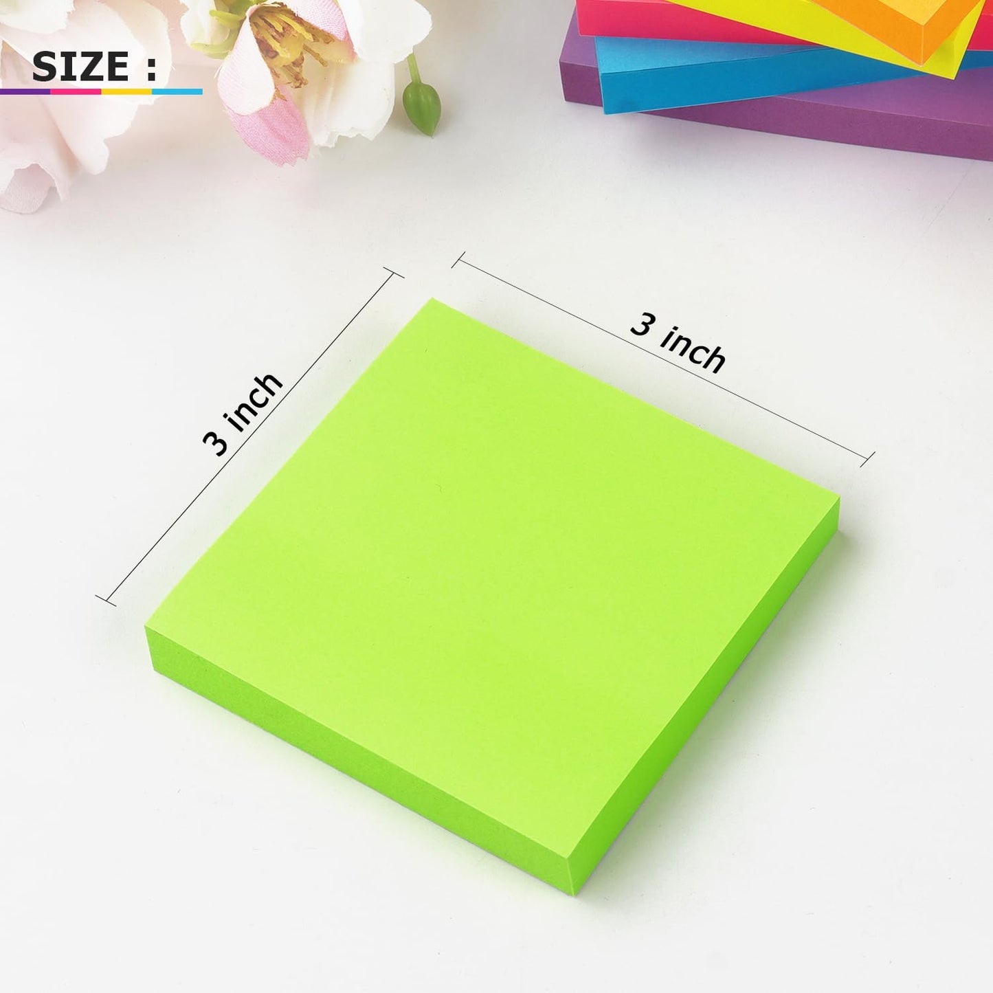Sticky Notes 3x3 Inch, 6 Pack, Bright Colors, 100 Sheets/Pad, 600 Total