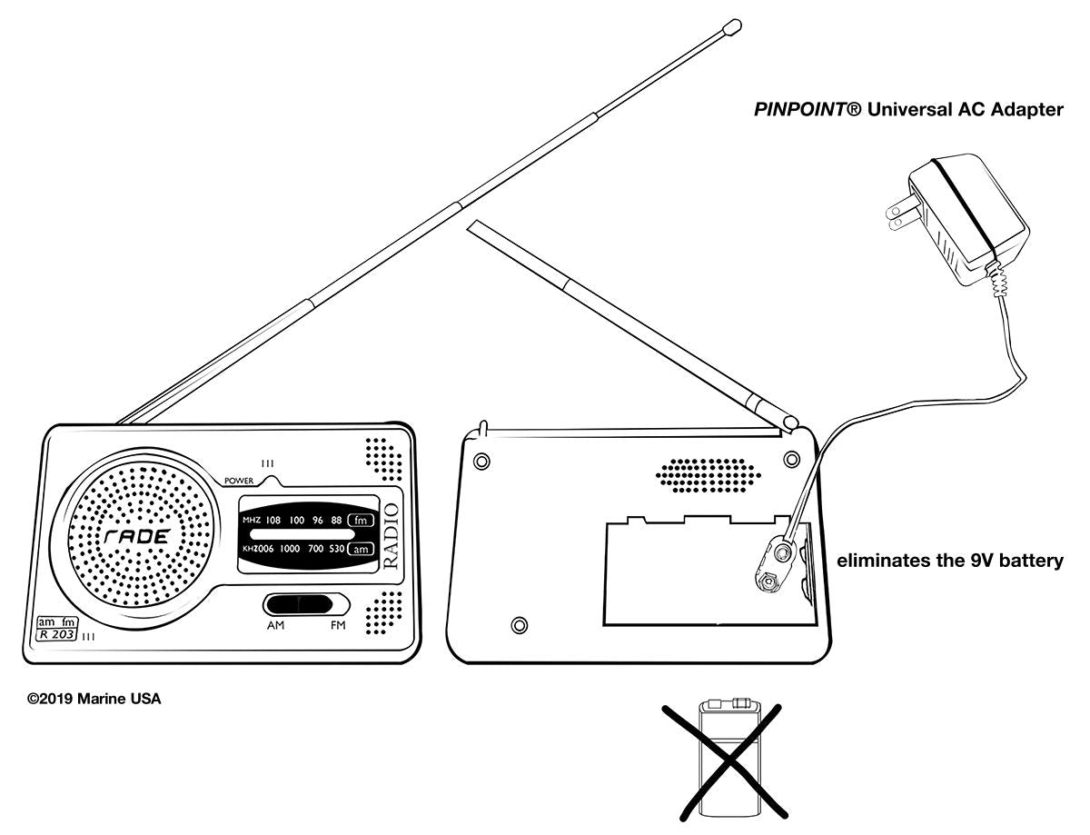 Pinpoint® 9-Volt Battery Universal AC Adapter Kit 120VAC_AB